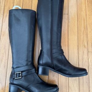 Comfy Heeled Cushioned Black Leather Knee-High Rider Boots Easy Spirit - 7W